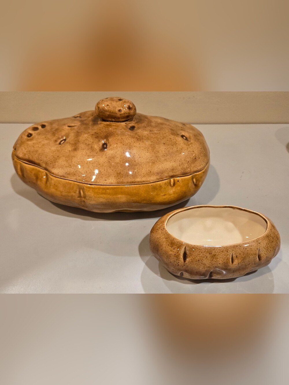 Handcrafted Brown Ceramic Lidded Serving Dish and Bowl - Rustic Home Art
